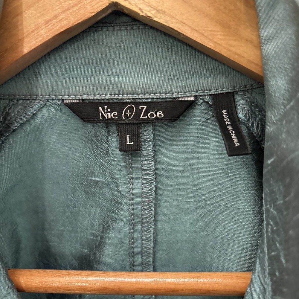 Nic & Zoe Silk Jacket Women's L Sea Green Jacket Button Up Pockets Braid Tassels - Picture 2 of 16